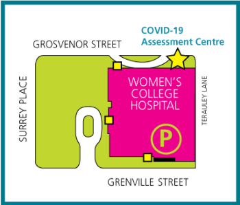 map depicting the location of covid-19 assessment centre at womens college hospital