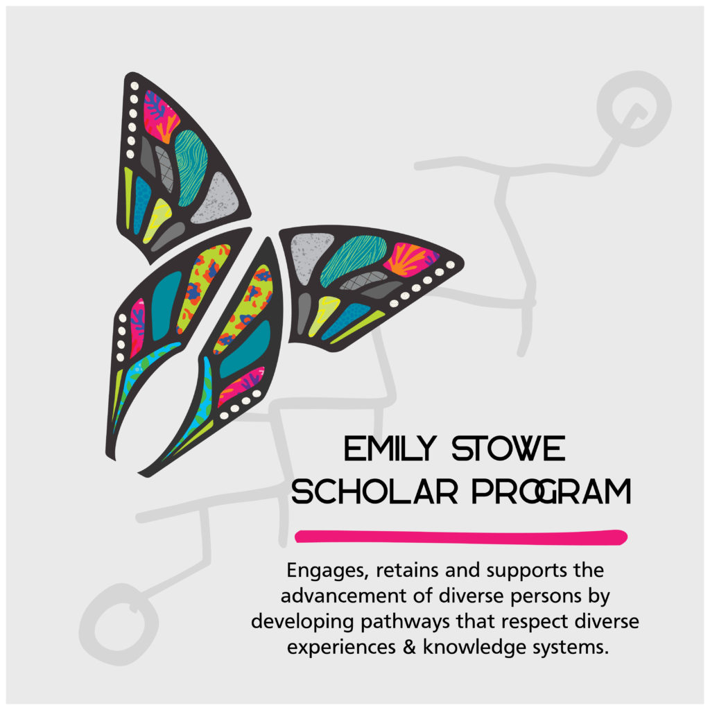 butterfly flys above text that reads "Emily Stowe Scholar Program"