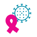 covid virus icon and breast cancer symbol