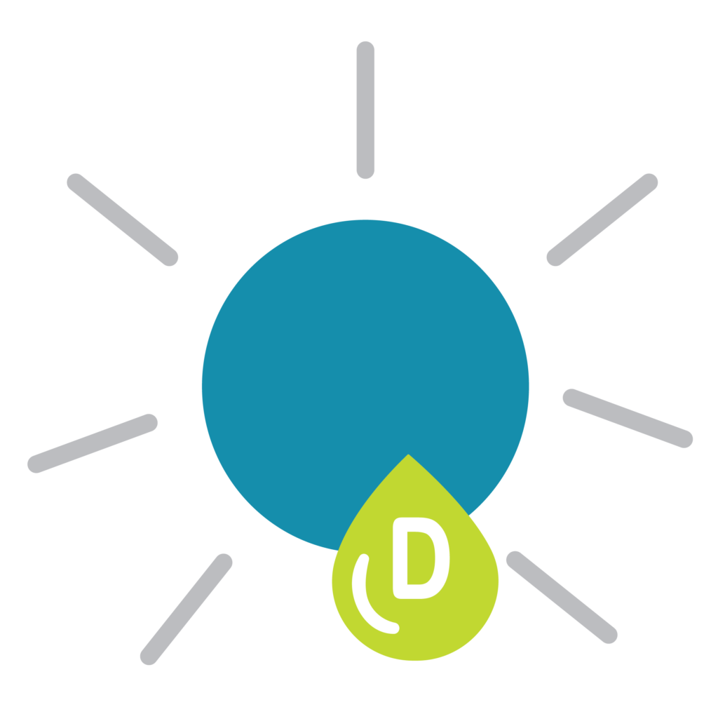 sun with a raindrop with the letter D inside icon