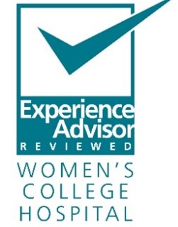 Graphic with text "Experience advisor reviewed. Women's College Hospital" 