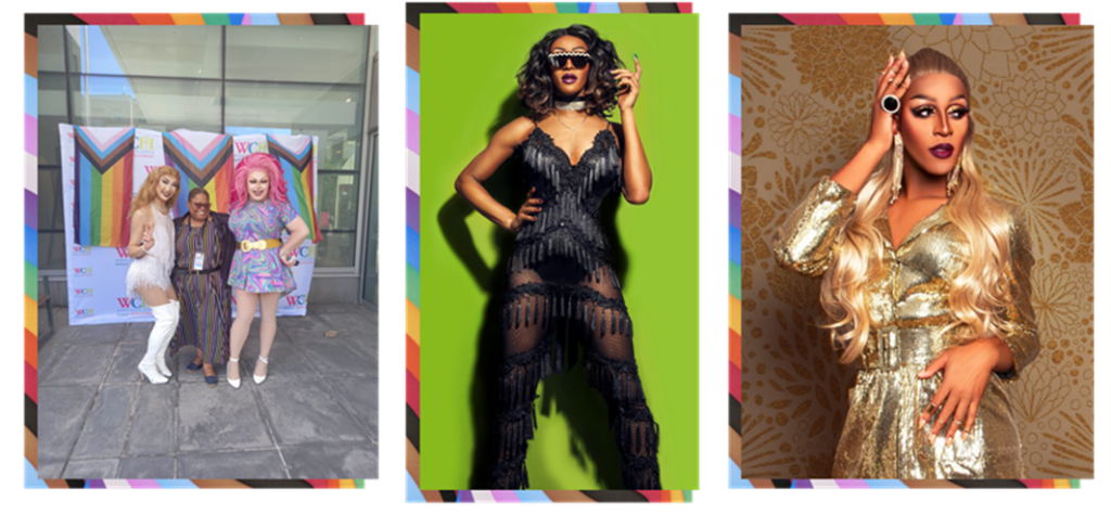 Images of last years drag and cupcakes event, accompanied by two images of Tynomi Banks, this year's drag performer